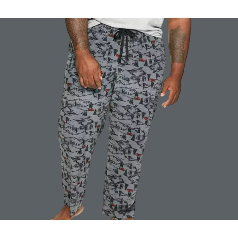 Fleece Pajama Lounge Sleep Pajama Pants Grey Red Trucks Men's Size 1X JJ2040